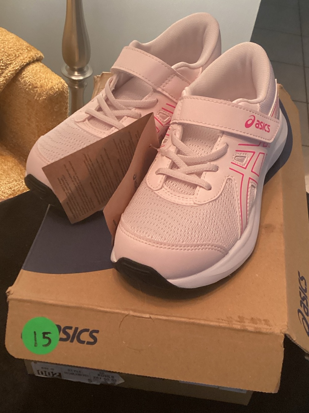 ASICS Kids Light Pink Velcro Athletic Sneakers